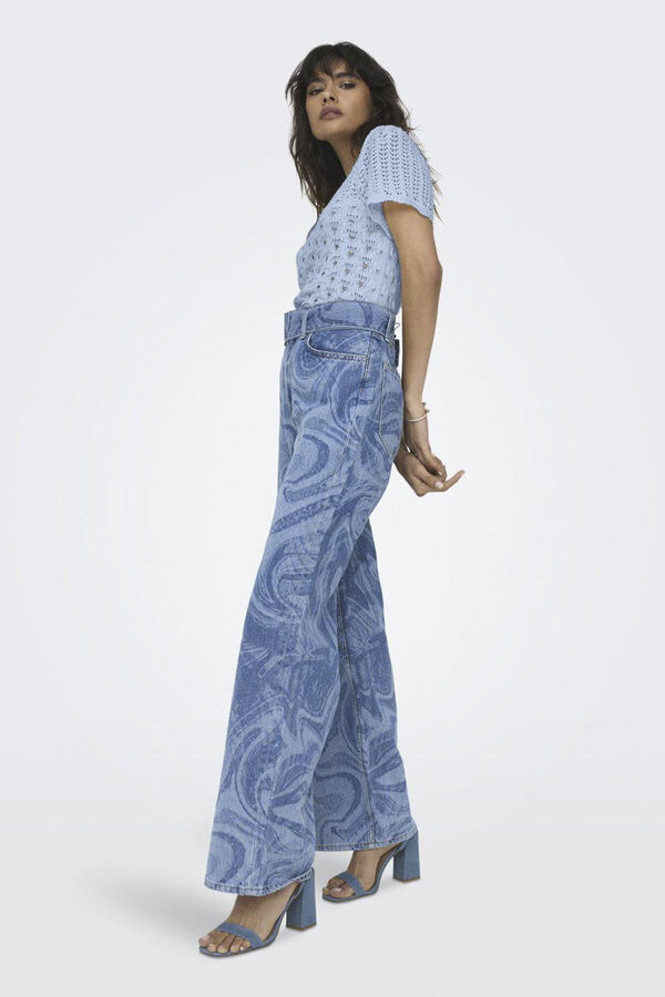 Only Top malha crochet  azul