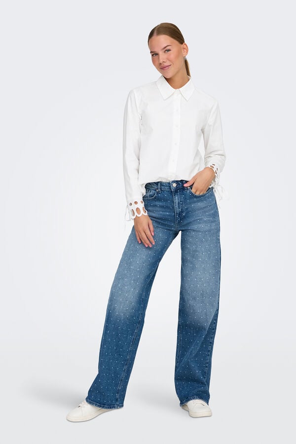 JDY Camisa de manga larga con cierre de botones frontales blanco