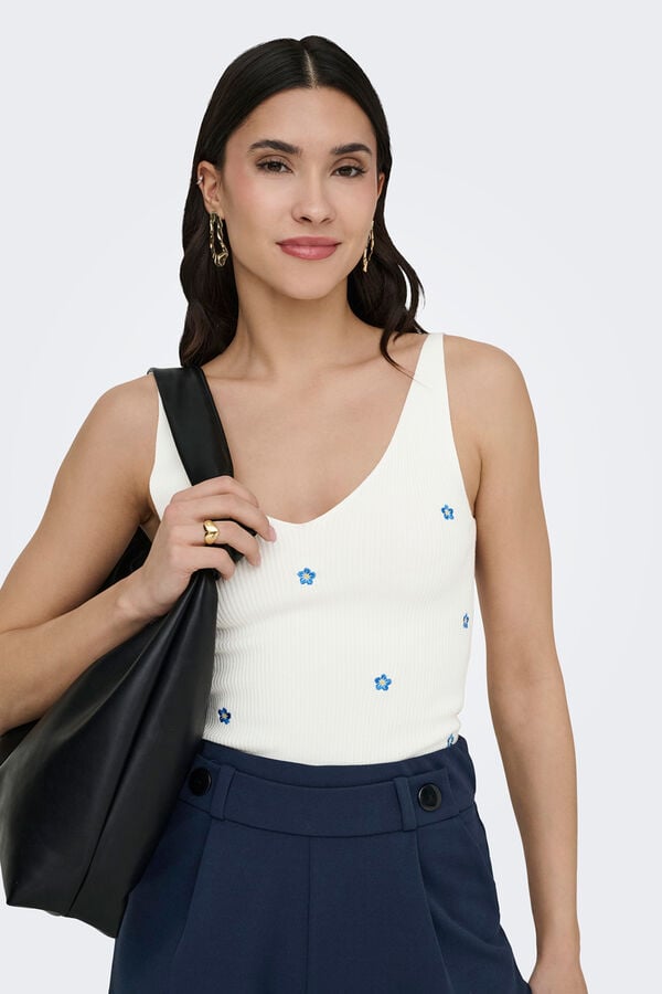 JDY T-shirt de al&ccedil;as em malha branco