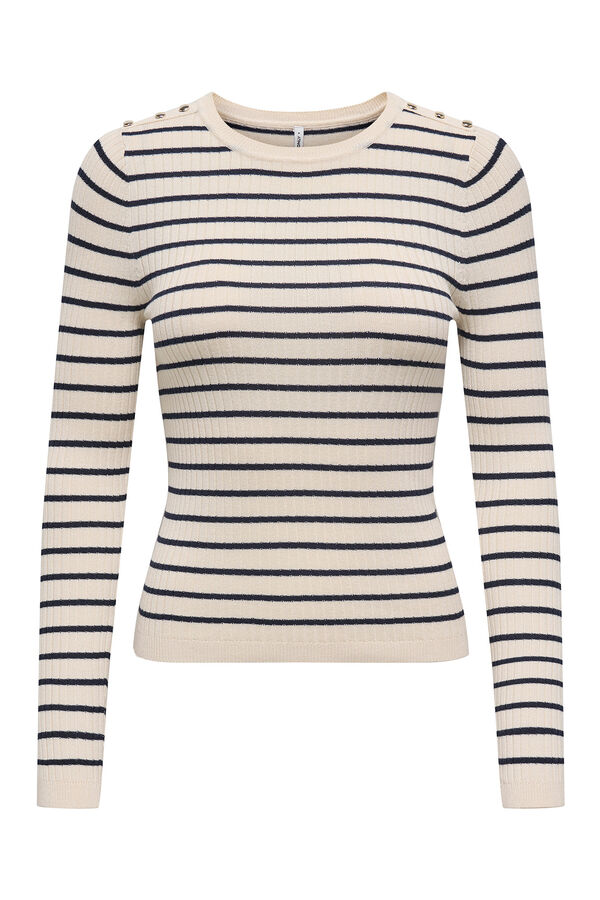 Only Su&eacute;ter manga comprida de gola redonda e manga comprida cinzento