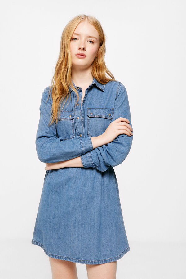 Springfield Vestido Denim Camisero azul medio