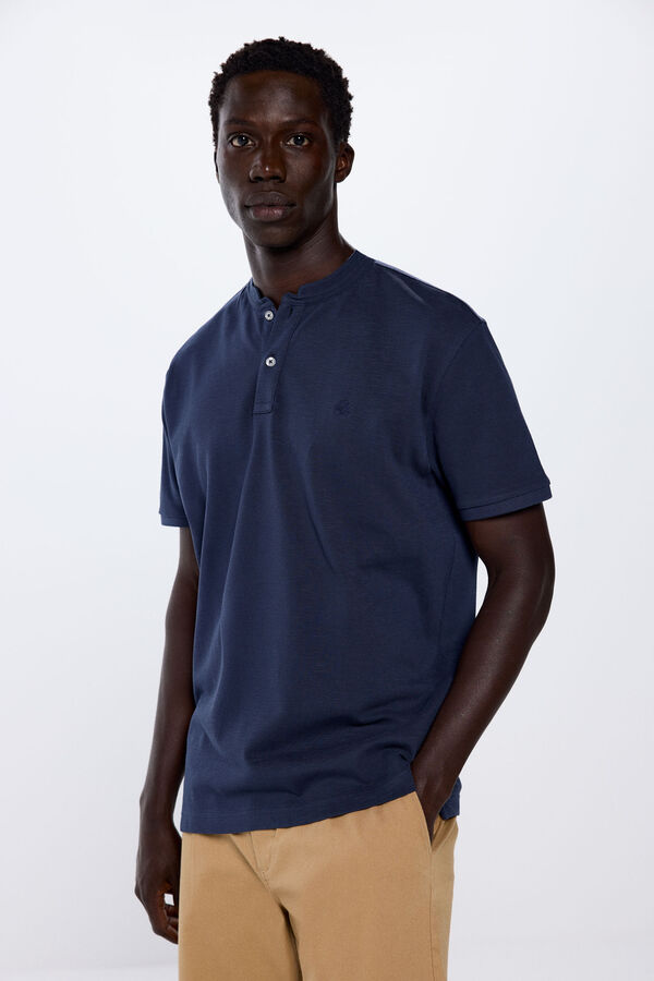 Springfield Camisa p&oacute;lo em piqu&eacute; com gola Mao azul