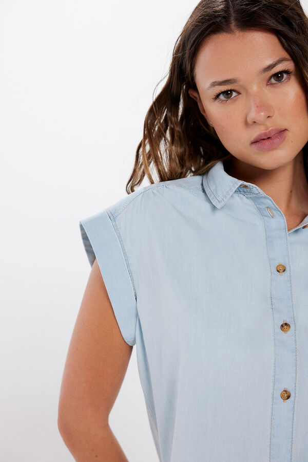 Springfield Blusa denim algod&atilde;o azul