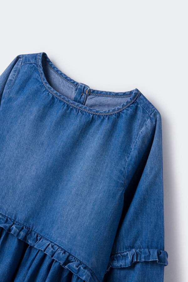 Springfield Kids Vestido denim folhos menina azul