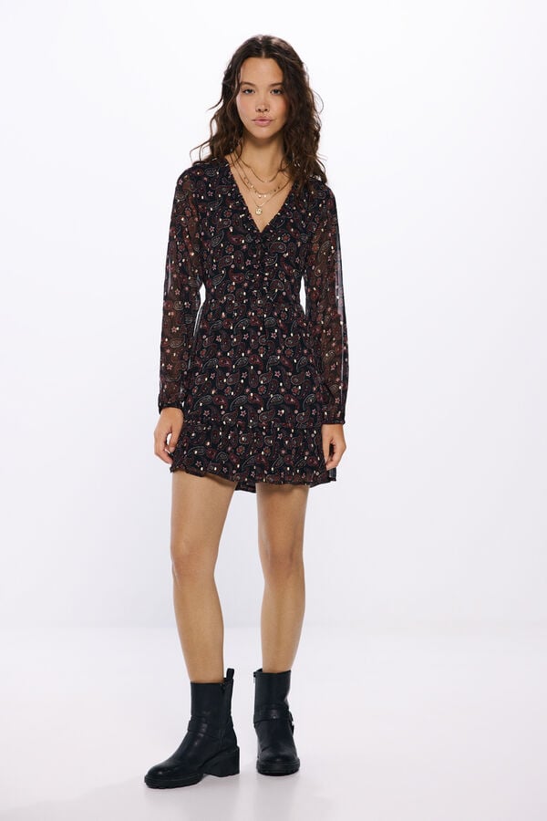 Springfield Vestido curto fluido estampado preto