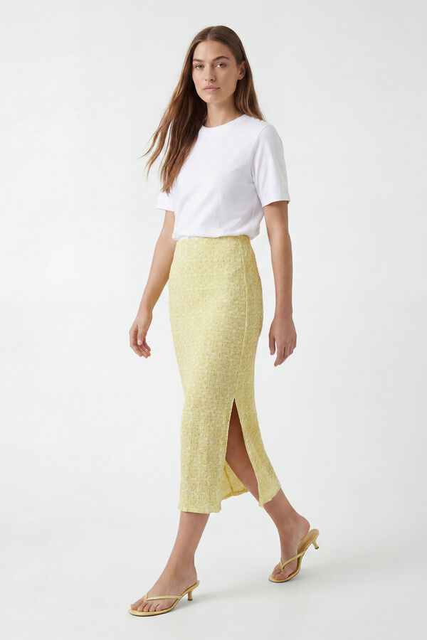 Pieces Falda midi estampada amarillo