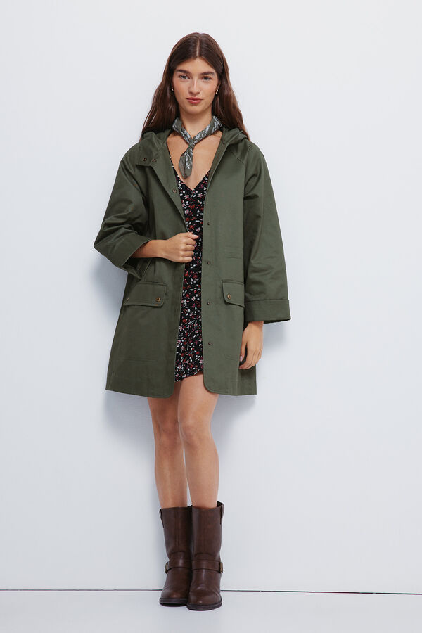 Springfield Parka de algod&atilde;o com capuz Caqui escuro