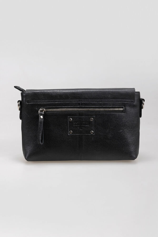 System Action Bolso piel mediano estilo bandolera cierre bot&oacute;n negro