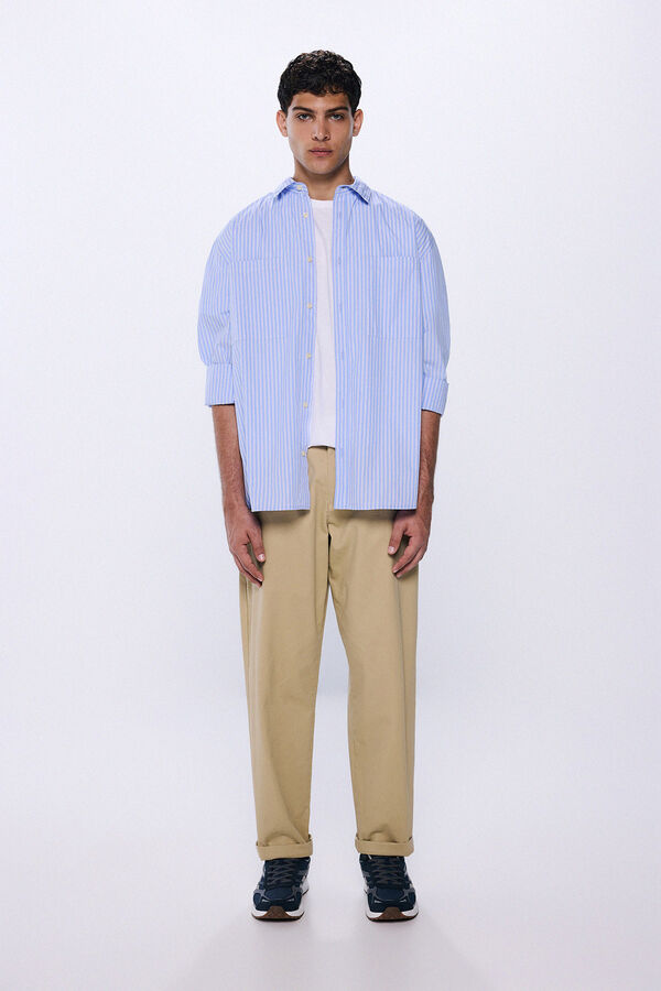 Springfield Camisa oversized de popelina riscas azul