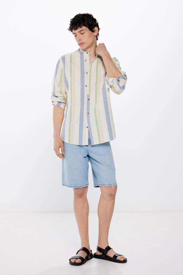 Springfield Camisa mao riscas linho verde