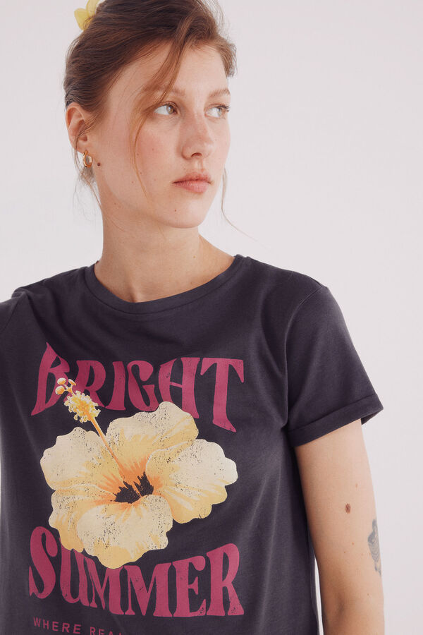 Springfield Camiseta gráfica flor gris