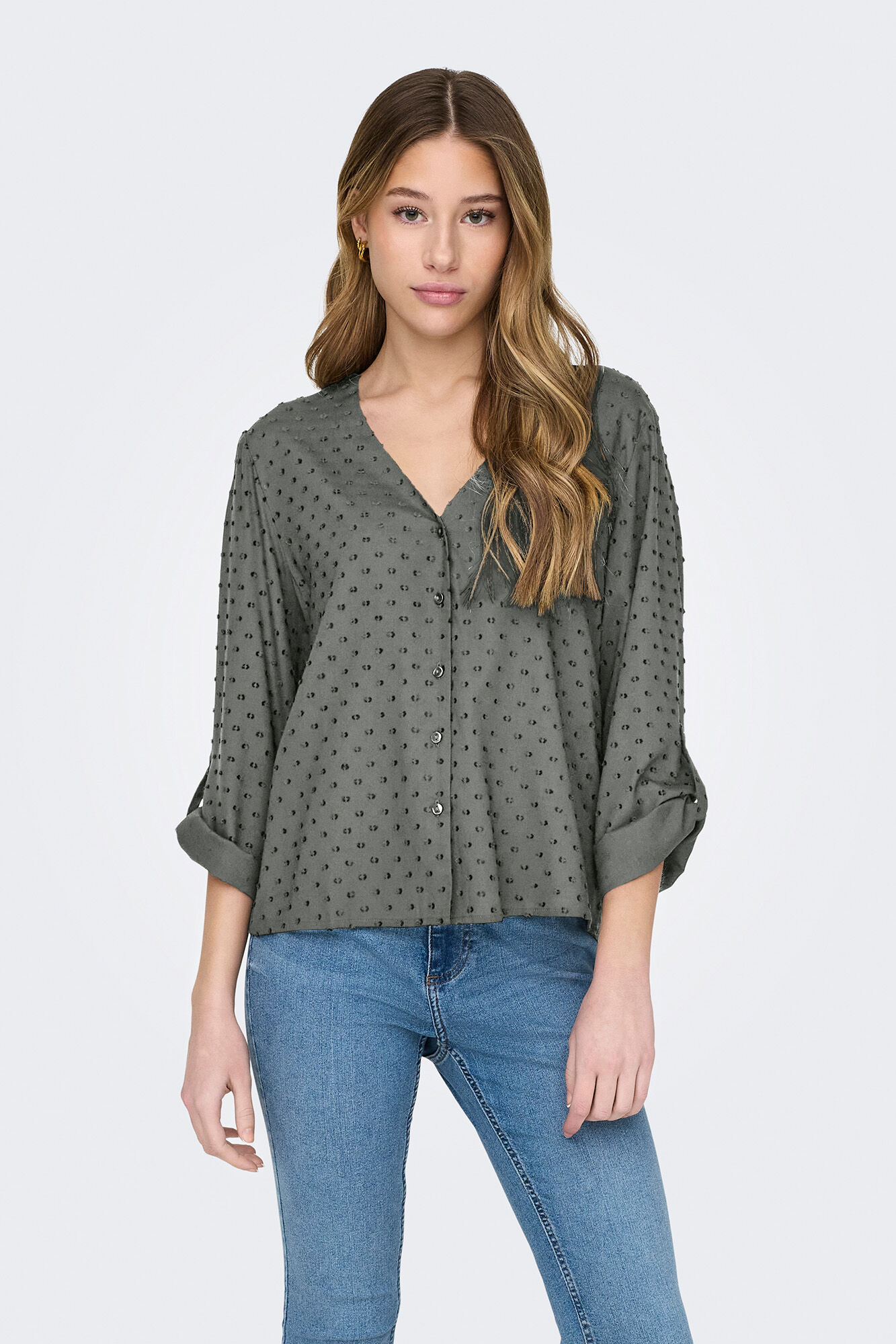 JDY Camisa de manga larga y cuello de pico