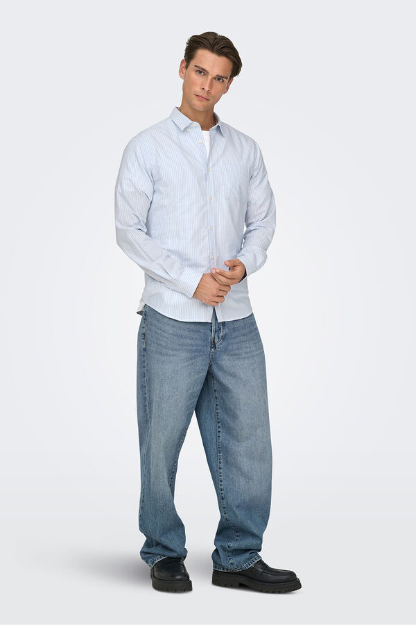 Only & Sons Camisa oxford slim fit azul