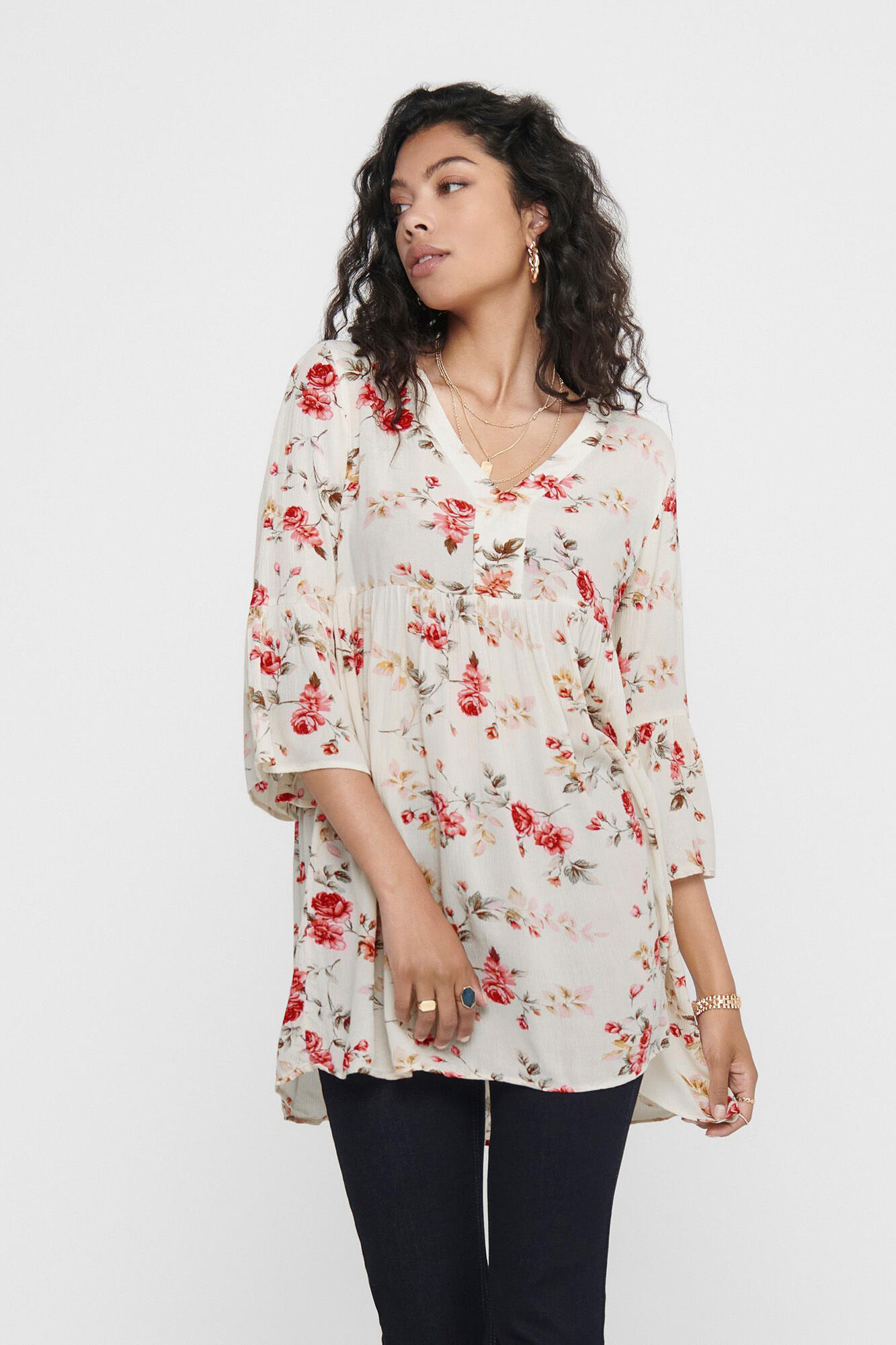 Only Vestido fluido manga m&eacute;dia