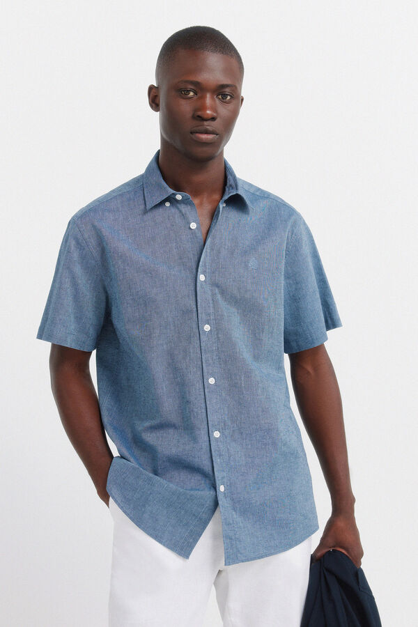 Springfield Camisa de manga curta em linho azul