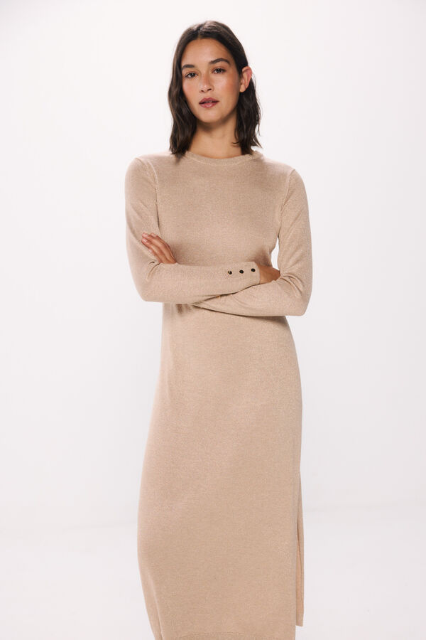 Springfield Vestido punto midi botones pu&ntilde;os tostado