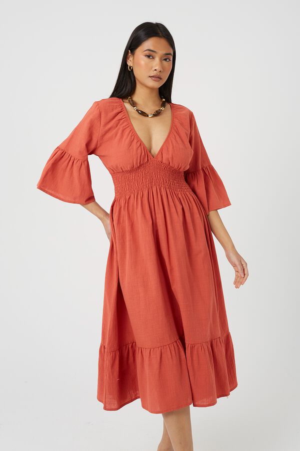 Brave Soul Vestido largo con detalle fruncido rojo