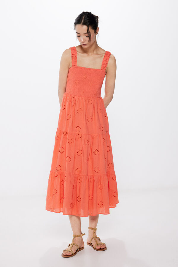 Springfield Vestido Midi Bordados Shiffly naranja