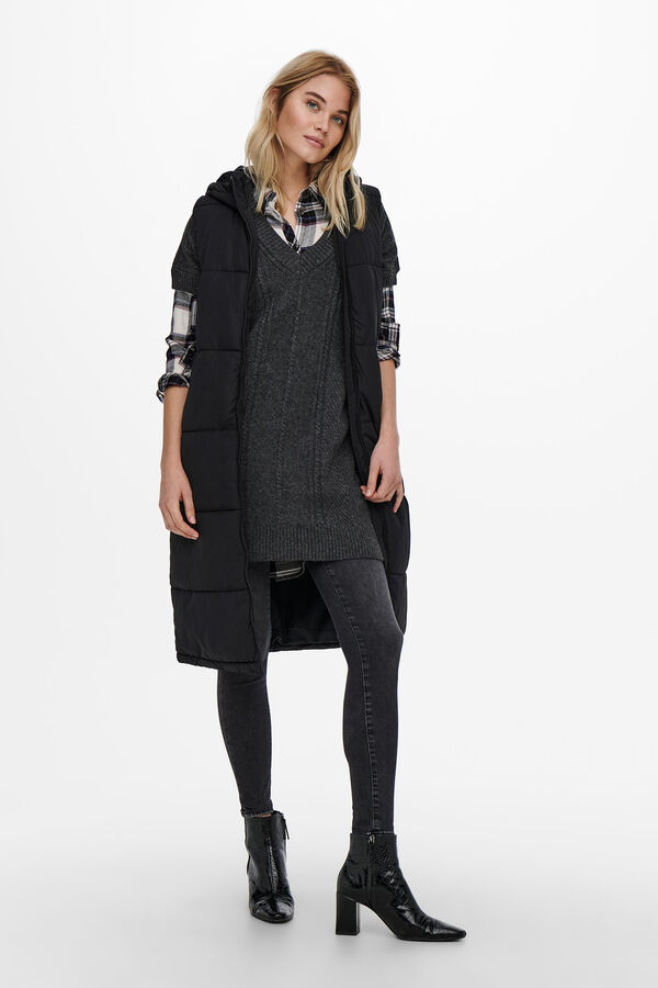 Only Colete acolchoado com capuz preto