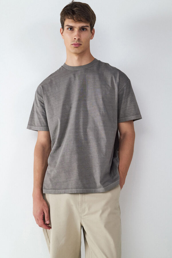 Balmohk Camiseta de manga curta relaxada com efeito lavado cinzento