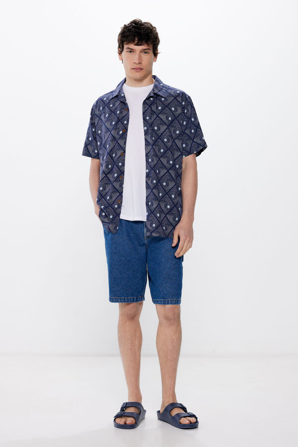 Springfield Camisa manga curta impressa viscosa azul