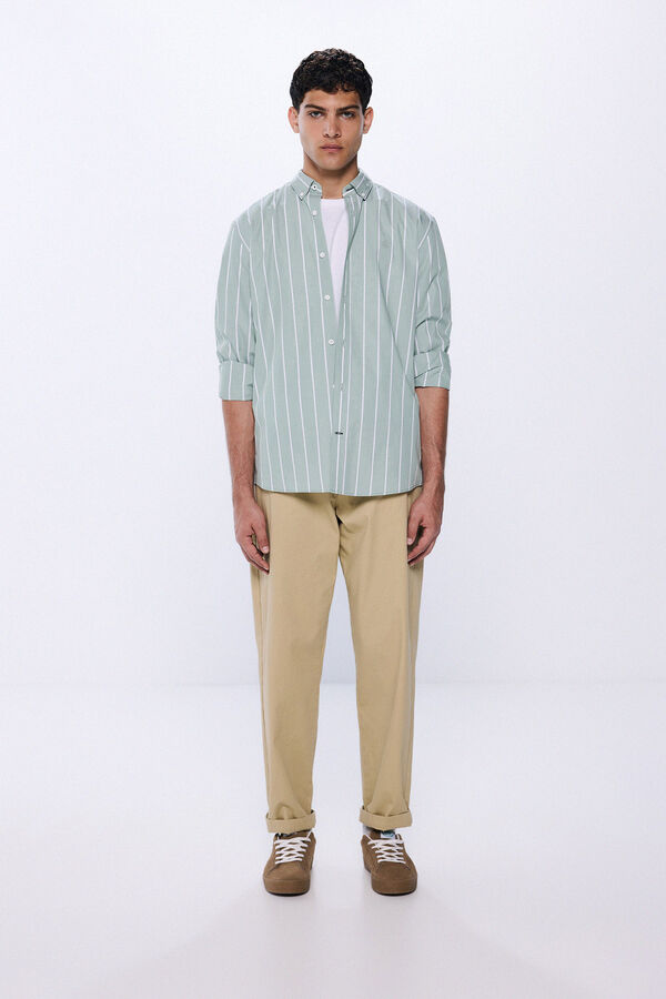 Springfield Camisa popel&iacute;n rayas verde