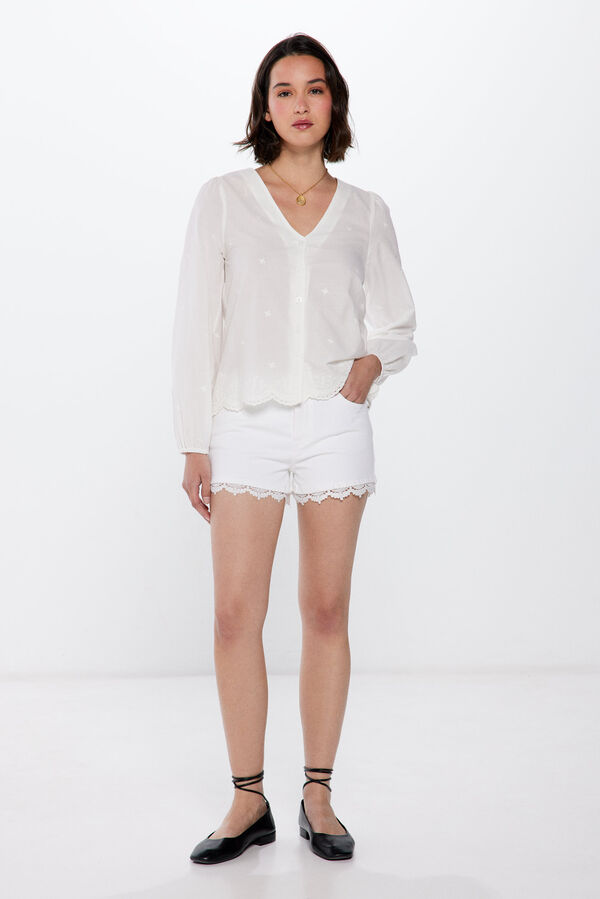 Springfield Blusa Bordados Escote Pico beige