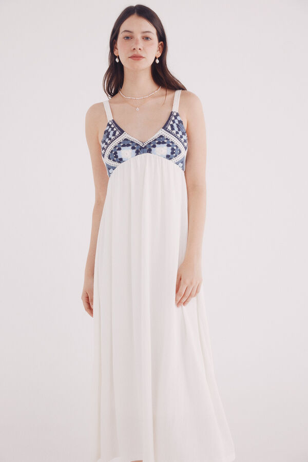 Springfield Vestido midi combinado crochet bege