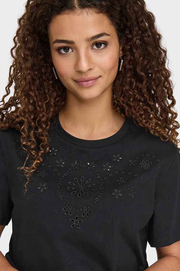 JDY Camiseta manga corta bordada negro