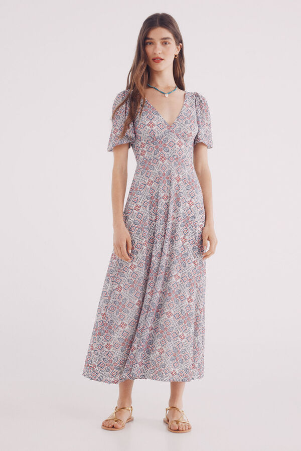 Springfield Vestido midi estampado geom&eacute;trico cru