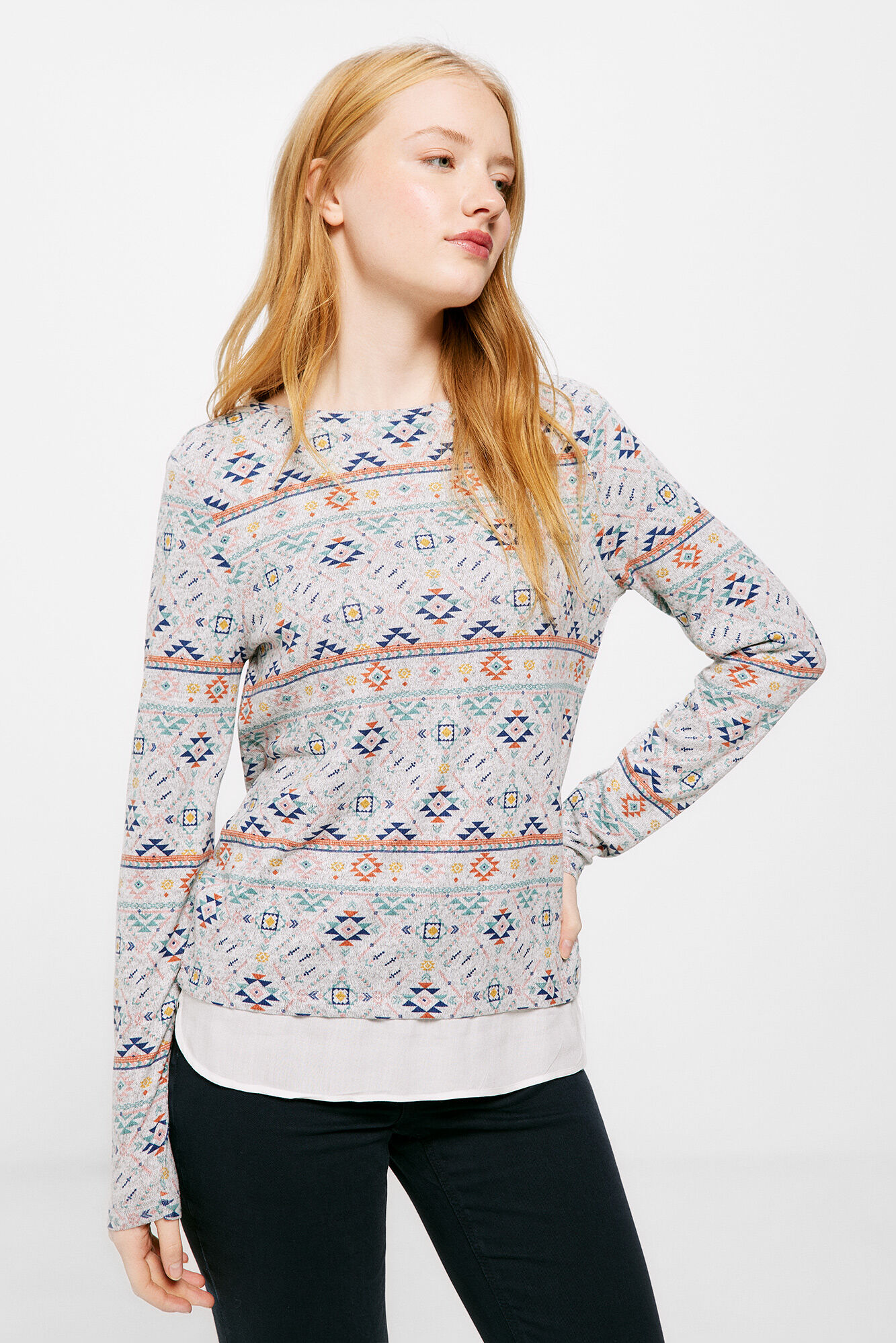 Springfield Camiseta Bimateria Punto Cortado Estampada