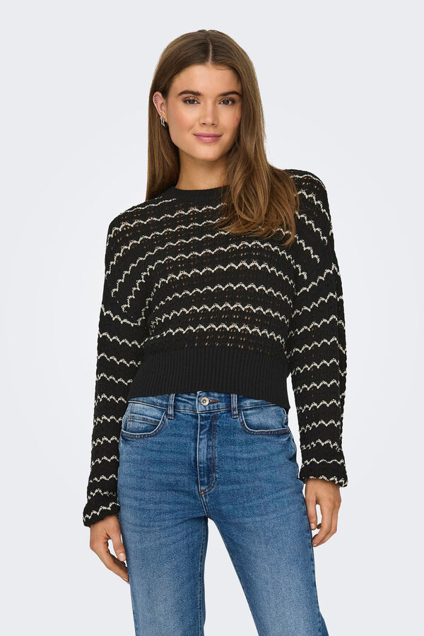 Only Camisola de malha curta canelada preto