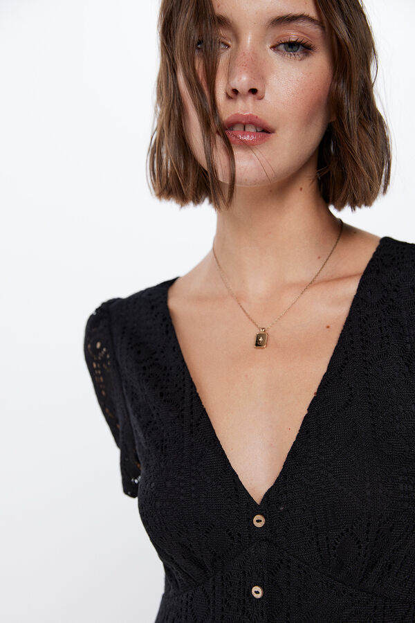 Springfield Vestido Midi Crochet Botones negro