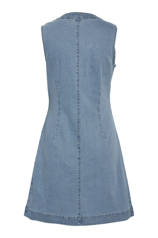Noisy May Vestido jeans manga, com bot&otilde;es na frente e bolsos. azul