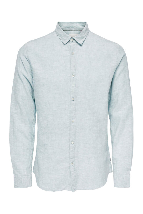 Only & Sons Camisa manga larga lino azul
