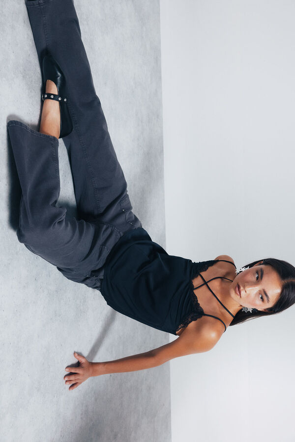 Springfield Cal&ccedil;a jeans culotte com tachas cinzento