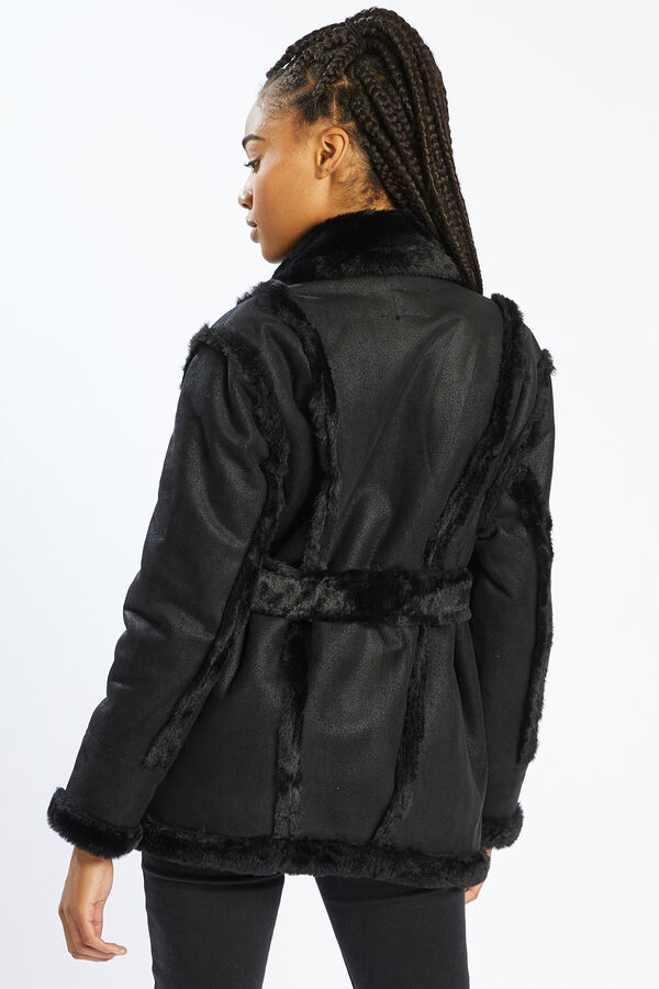 Pimkie Chaqueta de dos tejidos con cintur&oacute;n negro