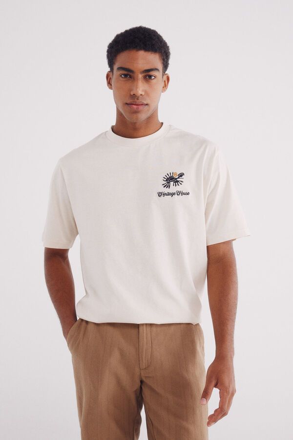 Springfield Camiseta bordado &eacute;tnica branco
