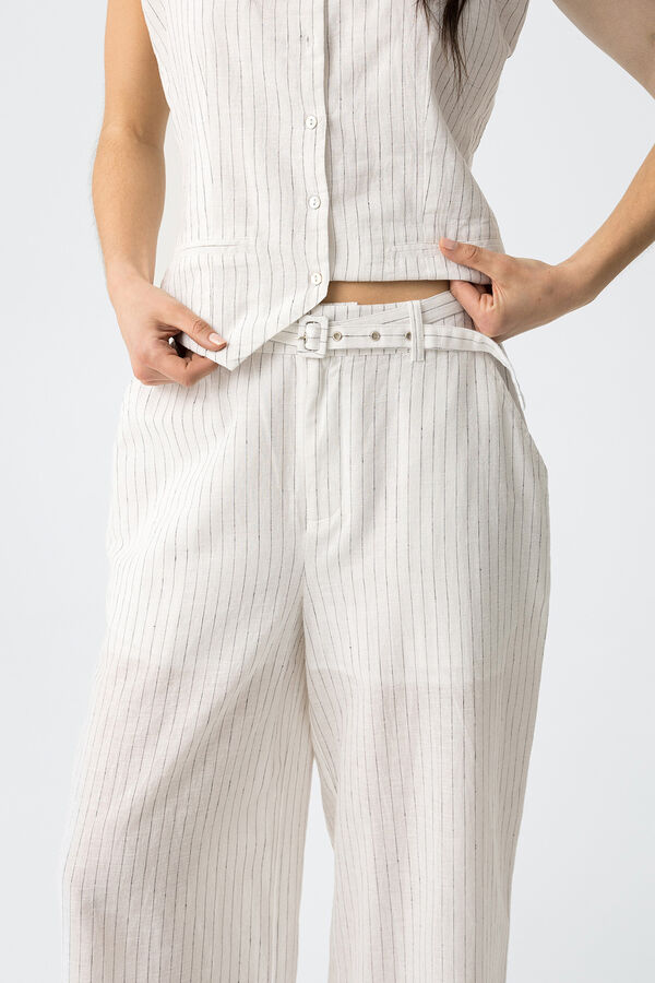 Tiffosi Calças de riscas com cinto branco