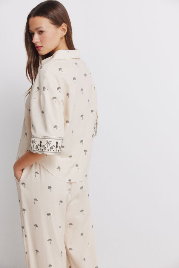 Springfield Camisa de manga curta em linho oversize bege