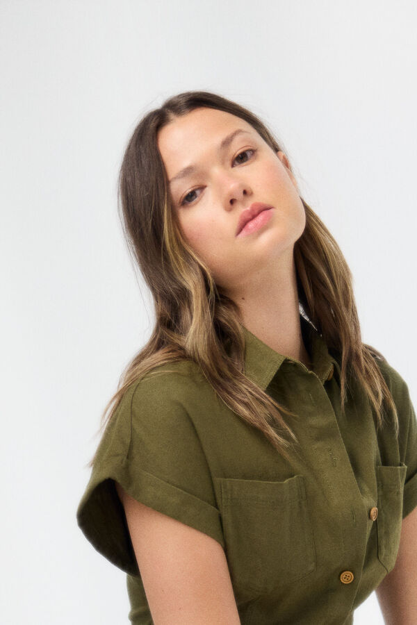 Springfield Vestido midi camisero kaki