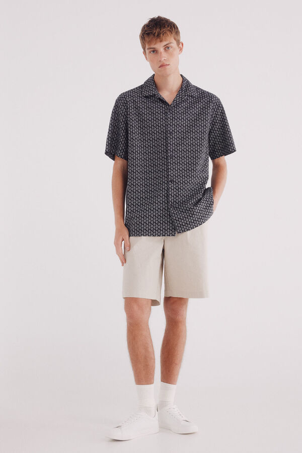Springfield Camisa de boliche estampada de manga curta preto