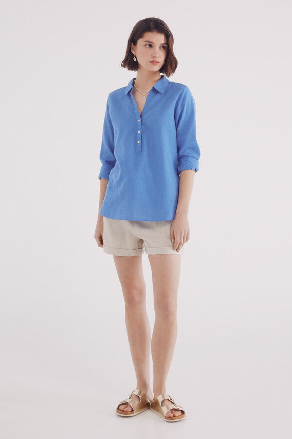 Springfield Shorts de linho com cinto trançado bege