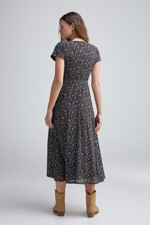 Springfield Vestido midi escote cenefa negro