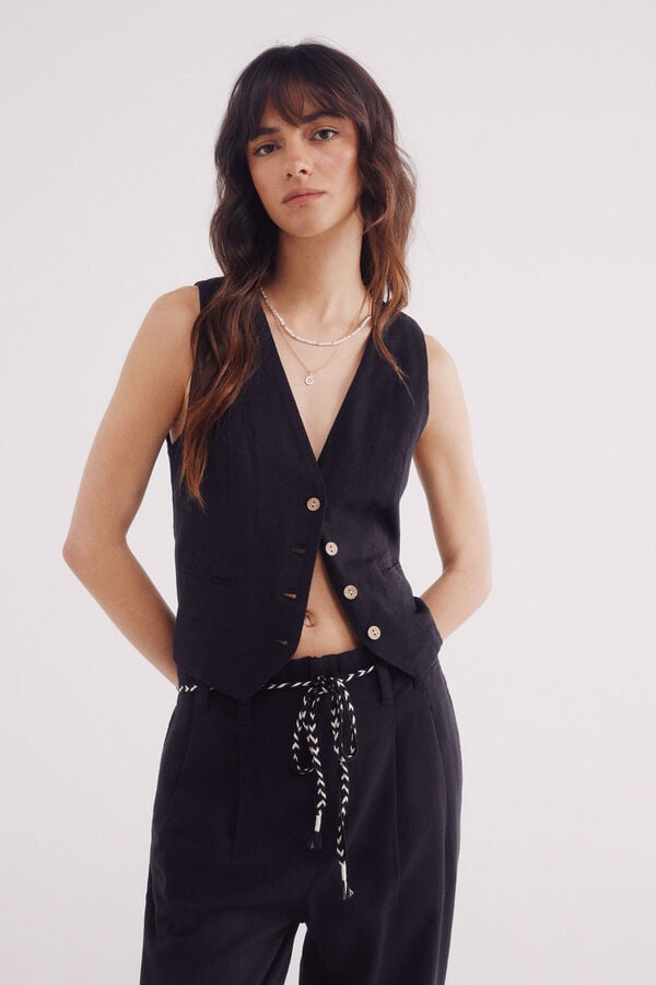 Springfield Colete de linho bot&otilde;es preto