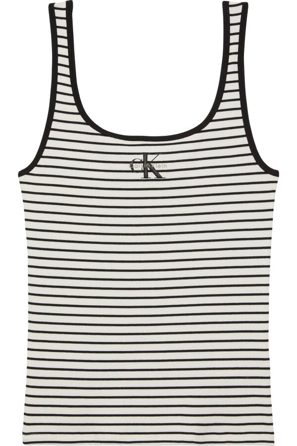 CK Jeans Top de al&ccedil;as &agrave;s riscas branco