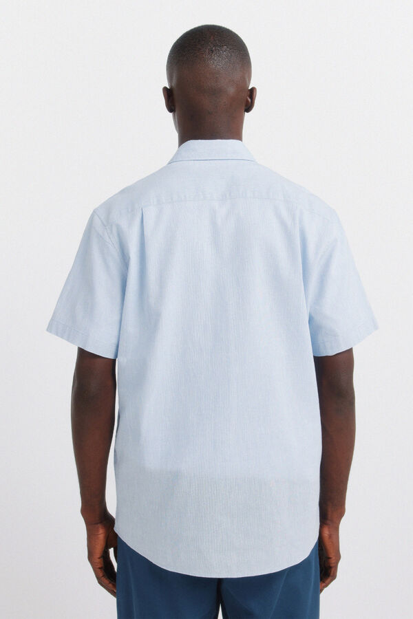 Springfield Camisa de manga curta em linho azul
