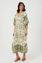 Brave Soul Vestido largo con detalle fruncido estampado