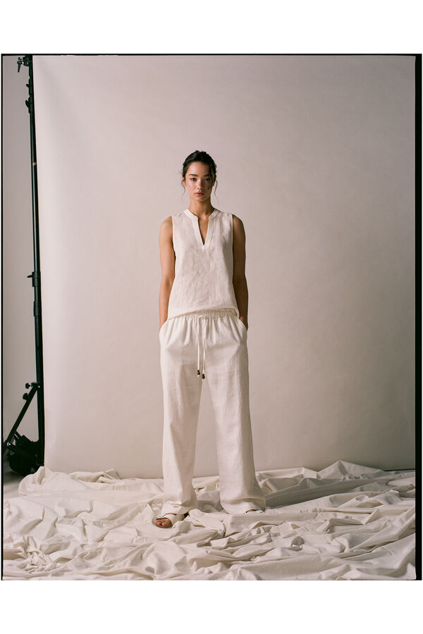 Springfield Pantal&oacute;n Jogger Lino Viscosa blanco