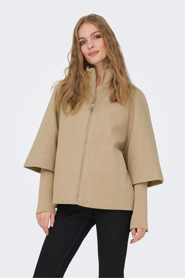 JDY Abrigo de pa&ntilde;o cremallera tostado